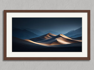 Gilded Silence shown in a walnut frame with a white border or mount.