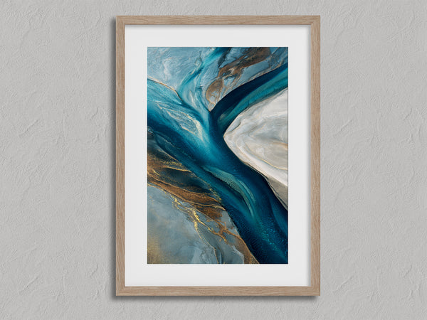 River of Glass shown in an oak frame with a white border or mount.