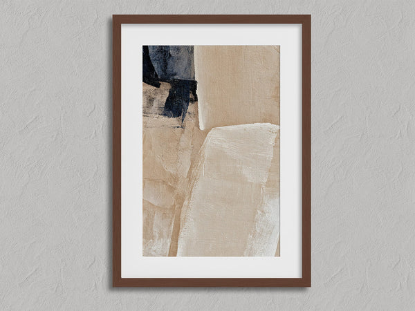 Quiet Geometry shown in a walnut frame with a white border or mount.