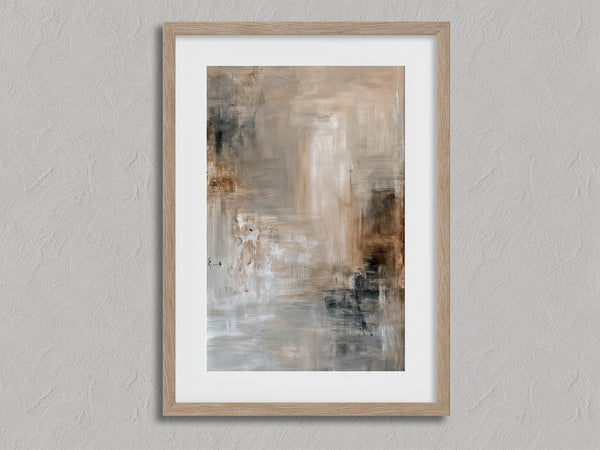 Quiet Layers II shown in an oak frame with a white border or mount.
