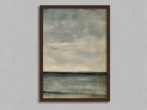 Distant Calm shown in a walnut frame without a border or mount.