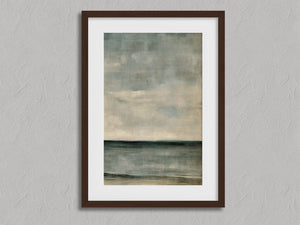 Distant Calm shown in a walnut frame with a white border or mount.