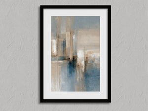 Blue Foundations I shown in a black frame with a white border or mount.