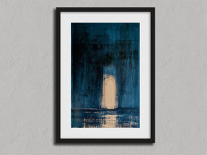 Threshold shown in a black frame with a white border or mount.