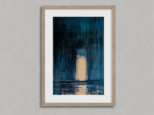 Threshold shown in an oak frame with a white border or mount.