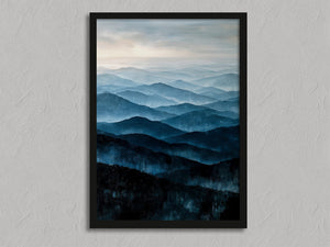 Mountian Echos shown in a black frame without a border or mount.