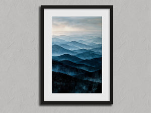 Mountian Echos shown in a black frame with a white border or mount.