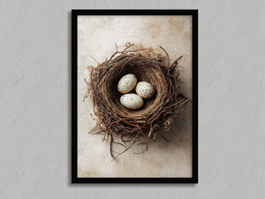 Three Small Beginnings shown in a black frame without a border or mount.