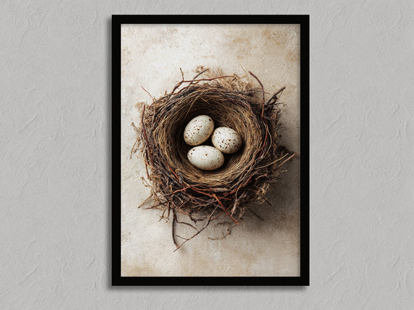 Three Small Beginnings shown in a black frame without a border or mount.
