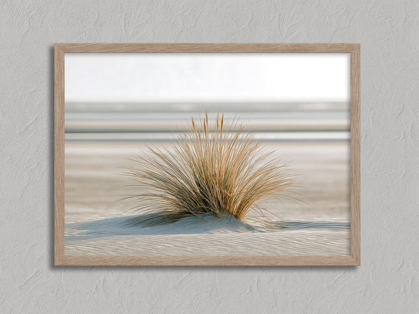 Dune Stillness shown in an oak frame without a border or mount.