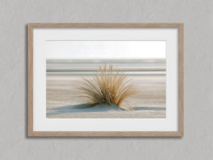 Dune Stillness shown in an oak frame with a white border or mount.