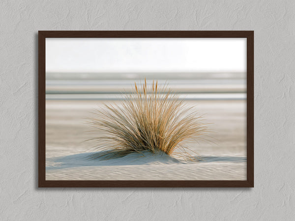 Dune Stillness shown in a walnut frame without a border or mount.