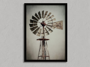 Prairie Windmill shown in a black frame without a border or mount.