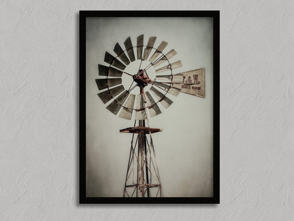 Prairie Windmill shown in a black frame without a border or mount.