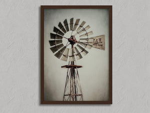 Prairie Windmill shown in a walnut frame without a border or mount.