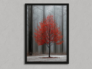 Scarlet Stillness shown in a black frame without a border or mount.