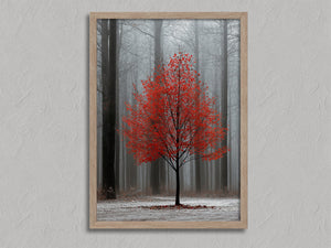 Scarlet Stillness shown in an oak frame without a border or mount.