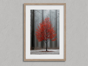 Scarlet Stillness shown in an oak frame with a white border or mount.