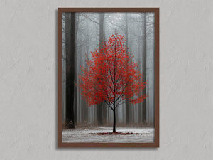 Scarlet Stillness shown in a walnut frame without a border or mount.