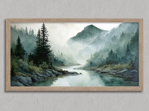 Stillwater Hollow shown in an oak frame without a border or mount.