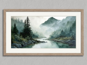 Stillwater Hollow shown in an oak frame with a white border or mount.