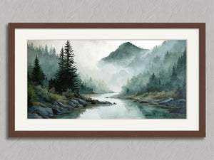 Stillwater Hollow shown in a walnut frame with a white border or mount.