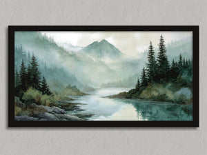 River Through the Pines shown in a black frame without a border or mount.