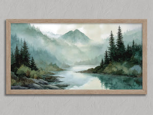 River Through the Pines shown in an oak frame without a border or mount.