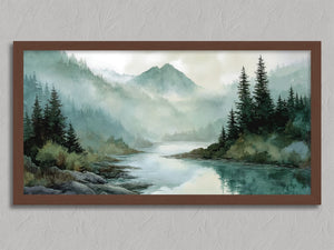 River Through the Pines shown in a walnut frame without a border or mount.