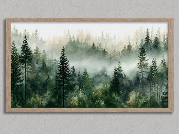 Greenwood Haze shown in an oak frame without a border or mount.