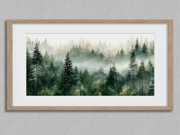 Greenwood Haze shown in an oak frame with a white border or mount.