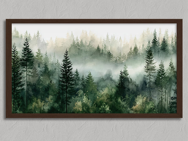 Greenwood Haze shown in a walnut frame without a border or mount.
