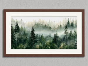 Greenwood Haze shown in a walnut frame with a white border or mount.